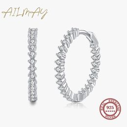 Hoop Huggie Ailmay Top Kwaliteit Echt 925 Sterling Zilver Mode Luxe Vol CZ Oorbellen Voor Vrouwen Klassieke Romantische Bruiloft Sieraden Gift 230729