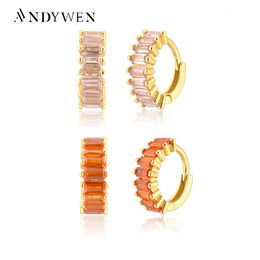 Hoop Huggie Andywen 100% 925 Sterling Silver Gold Pink Orange Zirkon Blue Hoop Piercing Loop Loop Cirkel Dange oorbel voor vrouwen cadeau 230412