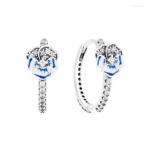 Hoop Huggie Aankomst Blue Pansy Flower Earring 925 Sterling zilveren oorbellen voor vrouwelijke sieraden Weddingoor Brincos Pendienteshoop ODET22