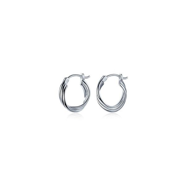 Hoop Huggie auténtica plata de ley 925 joyería fina 3 líneas túnel Twist Wave Circle Piercing pendientes C-G8695Hoop