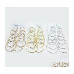 Hoop Huggie Big Circles Hoop Earring Koreaans 6 Paar/Set Golde Gold Sier Sets Hip Hop Fashion Sieraden voor vrouwen 5943 Q2 Drop Dh6yj Drop Dh6yj