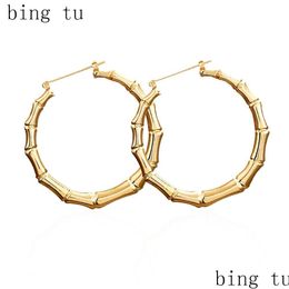 Hoop Huggie Bing Tu Gold / Sier Pendientes redondos grandes Pendientes circulares grandes para mujer Joyería de fiesta Pendiente de lazo tallado Brincos de Gota DH2SW