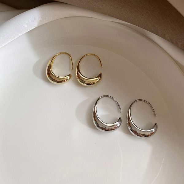 Hoop Huggie Binmonray 925 Sterling Silver Minimaliste Surface lisse Boucles d'oreilles en forme de C Lune Navire Cercle Arc Géométrique Bijoux