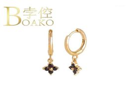 Hoop Huggie Boako 925 Boucles d'oreilles en argent sterling pour les femmes Boucle d'oreilles de zircon noir flocon de neige