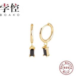 Hoop Huggie BOAKO Pendientes Aros Kolczyki Damskie Plata de Ley 925 Rectangular Diamante Negro Mini Pendientes Joyería Brincos307I