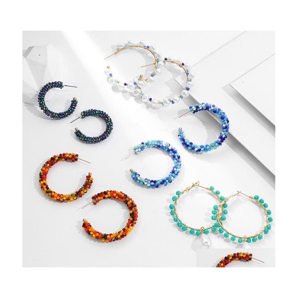 Hoop Huggie Boho Mticolor Acrylique Perles Boucles D'oreilles Pour Les Femmes Bohême À La Main Cshape Géométrique Rond Cercle Partie Bijoux Hie Drop De Dhzja