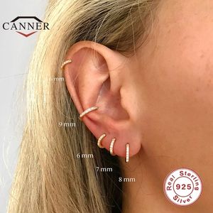 Hoop Huggie CANNER Real 925 Sterling Silver Earrings for Women Round Circle Earring Zircon Piercing Earings personalized Trend Jewelry 221119