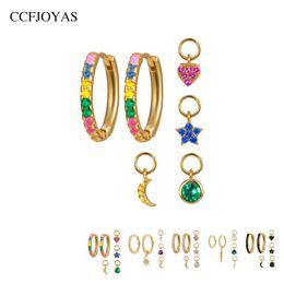 Hoop Huggie CCFJoyas 100% 925 Sterling Silver CZ Zirkoon oorbellen voor vrouwen eenvoudige mini vier kleine hangers gouden sieraden