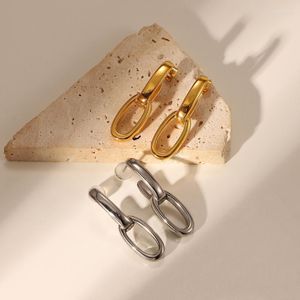 Hoop Huggie Chunky Acier Inoxydable Géométrique Dangle Boucles D'oreilles Femmes Bijoux Imperméables Double Ovale Argent 18k Or Plat Boucles D'oreillesCerceau Kirs