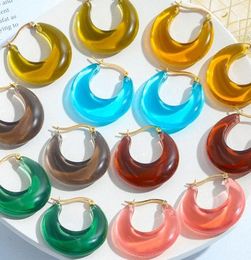 Hoop Huggie Colorful Acrylique Transparent Resin Metal Circle Irrégulier Circle d'oreilles pour femmes bijoux d'été Huanzhi 20216495872