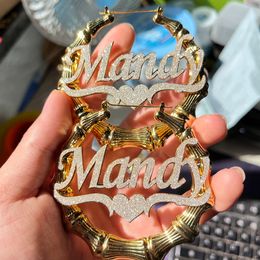 Hoop Huggie aangepaste bling naam bamboe oorbellen kleurrijke bamboe hoepel oorbellen grote hoepels gepersonaliseerde bling oorbellen voor vrouwen geschenken 230802