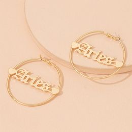 Hoop Huggie Custom Large Circle Earring For Women Letter Constellations Roestvrij stalen oorbellen Sexy Naam Drop Hip-Hop Jewelryhoop