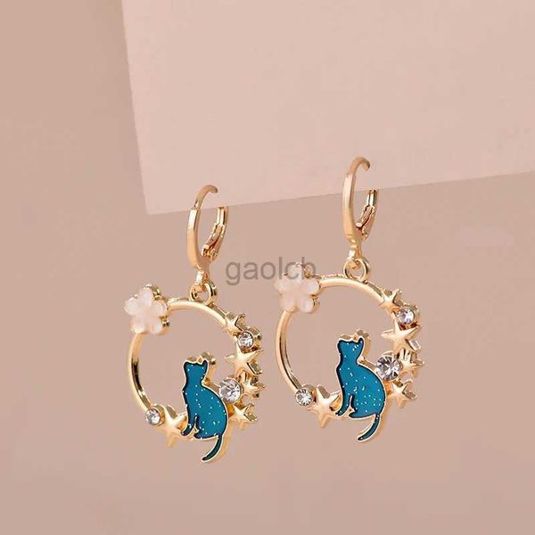 Hoop Huggie Lindos pendientes de gato esmaltados adecuados para mujeres niñas lindos gatitos conejos animales coloridos exquisitos anillos de joyería de bandas doradas 24326