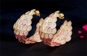 Hoop Huggie Cwwzircons Luxe Volledige kubieke zirkonia Valreerde dubbelzijdige veren Big Hoop oorbellen voor vrouwen Dubai Gold Ploated Jewelry4802210