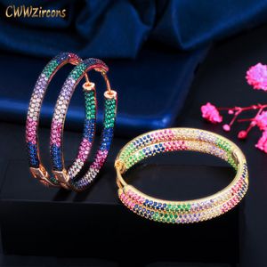 Hoop Huggie CWWZircons Trendy Two Tone Rainbow Zirkonia Kreis Runde Creolen für Frauen Schmuck Hip Hop Pendientes Mujer CZ846 230506