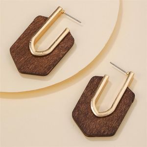 Cerceau Huggie Design géométrique carré boucles d'oreilles en bois losange mode fait à la main grand bois africain pour les femmes bijoux cerceau