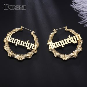 Hoop Huggie DOREMI Boucles d'oreilles créoles en bambou en acier inoxydable Personnaliser Nom Boucles d'oreilles Style bambou Boucles d'oreilles créoles personnalisées avec des mots de déclaration Numéro 230725