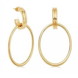 Hoop Huggie Double Circle Earring Charm Gold Luxe voor vrouwen Big Hoops oorbellen 2022 Koreaanse elegant mode meisje bruiloftsfeestje sieradenhoo