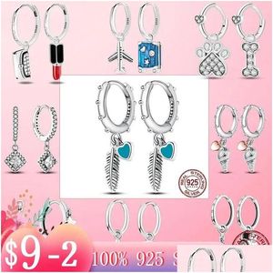 Hoop Huggie Earrings 2024 925 Sier Turquoise Hearts en Feather for Women Fashion Earring sieraden Brincos Drop levering otigl