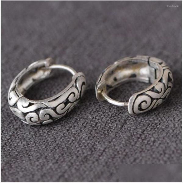 Cerceau Huggie boucles d'oreilles Bali filigrane panier cerceaux 925 en argent Sterling Hie articulé A4014 livraison directe bijoux Dhg6R