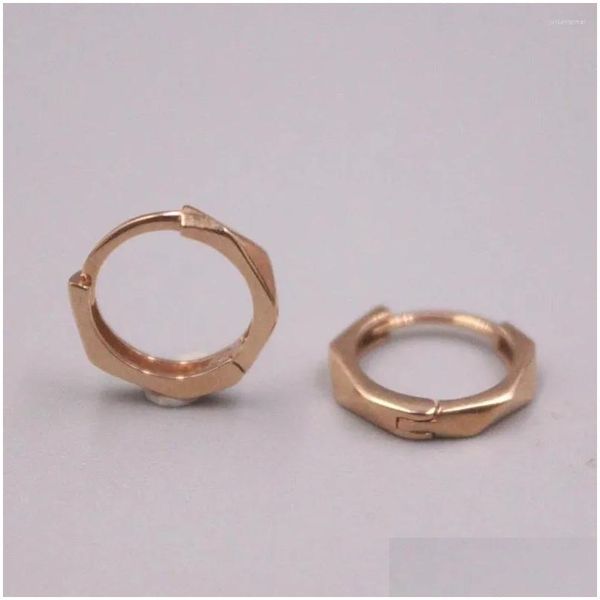 Boucles d'oreilles Hoop Huggie Real 18K Rose Gold pour femmes Squared Square 11 mm Diamètre extérieur petit cercle Stamp AU750 / E308 Drop Livrot Bield Dhuy