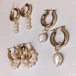 Hoop Huggie élégant poids léger S925 Post 14k plaqué or boucles d'oreilles en perles d'eau douce pour les femmes 2022 bijoux de mode coréenne boucles d'oreillesHoop Ki