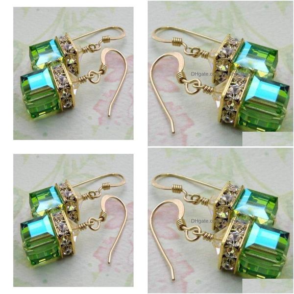 Hoop Huggie européen et américain plaqué or naturel vert Cube Olivine boucles d'oreilles bijoux métal carré tendance cerceau Hie1401660 D Dhr5U