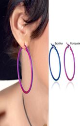 Hoop Huggie Mode Bleu Violet Boucles d'oreilles exagérées en acier inoxydable géométrique bohème rond cercle boucles d'oreilles femmes 039s Jewe2063663