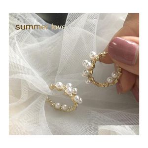 Hoop Huggie Fashion C Shape Pearl Crystal Oorrings For Women Simple Classic 925 Sterling Sier Naald Circle Sieraden Geschenkdruppel Deliv DHA2Q