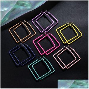 Hoop Huggie Mode Bonbons Couleur Boucles D'oreilles Pour Les Femmes Grand Carré En Acier Inoxydable Filles Tempérament Partie De Mariage Bijoux Size5Cm Dr Dhx4Z