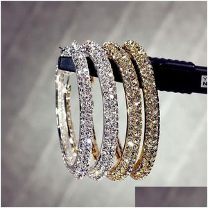 Hoop Huggie Mode Double Rangée Boucles D'oreilles En Cristal Pour Les Femmes Or Sier Couleur Partie De Mariage Bijoux De Mariée Drop Delivery Dhndj