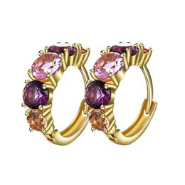 Hoop Huggie Fashion Earrings For Women Gold Color Gepated met Pink Purple Zirkon Crystal Statement Sieraden Hoge kwaliteit Dro Dhgarden DH2CQ