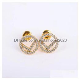 Hoop Huggie Fashion Hoop Boucles d'oreilles avec lettre F pierres pour dame femmes fête amoureux de mariage cadeau fiançailles bijoux livraison directe juif Dhaqm