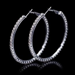 Hoop Huggie Mode Dames 50mm De Mariée Argent Couleur Cristal Diamante Strass Boucles D'oreilles Rondes Pour Les Femmes De Mariage De Bal Accessorie208j