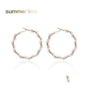 Hoop Huggie Mode Perle Boucles D'oreilles Pour Femmes Filles Élégantes Exagère Cercle Surdimensionné Boucles D'oreilles D'été Plage Bijoux Drop Delivery Ot0G5