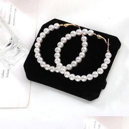 Hoop Huggie Fashion Pearls Pendientes para mujeres Oversize Pearl Circle Ear Rings Sweet Korea Style Design Jewelry Drop Deliver Dhgarden Dhcam