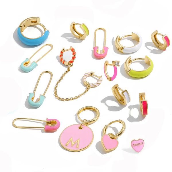 Hoop Huggie Fashion Twisted Ear Small Boucles d'oreilles pour les femmes Couleur mignonne Color Émail Round Heart Safety Pin Jewelryhoop