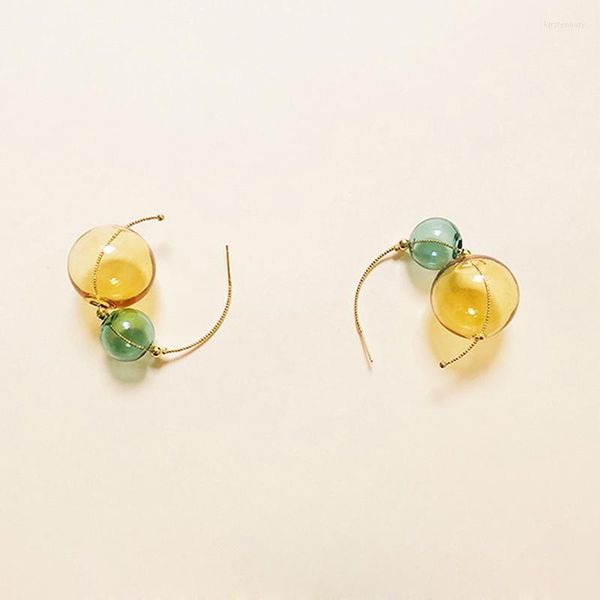 Hoop Huggie frais fait à la main boucles d'oreilles boule de verre pour les femmes 2022 Original jaune vert bulle Chic bijoux boucles d'oreilles Femme BijouxHoop Kirs22