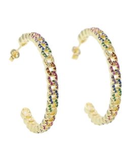 Hoop Huggie Gold Big Half Round Earring Etting Rainbow Colorful CZ Circle for Women Gorgeous Lady Charm Fashion Earringhoop3000486