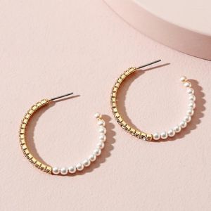 Hoop Huggie Golded Rhinestone en Pearl kralen grote oorbellen voor vrouwen Half Circle Geometric Earring sieradenfeest Giftshoop Dale22