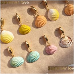 Hoop Huggie hecho a mano Colorf Shell Dangle Earring Bohemia Gold Irregar Sea Earrings para mujeres Girl Lady Summer Holiday Jewelry Gift Dhuia