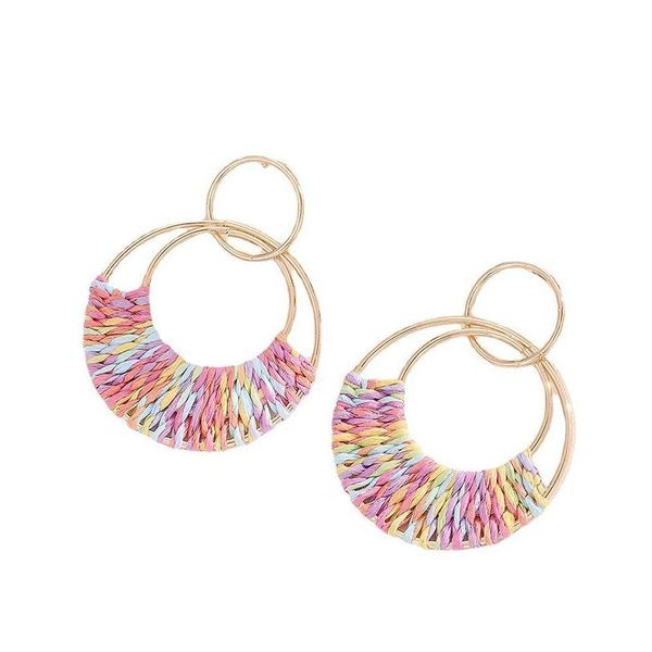 Hoop Huggie Main Tissé Rotin Tricot Dangle Boucles D'oreilles Pour Femmes Filles Bohême Colorf Cercle Rond Géométrique Plage Bijoux Cadeaux Drop Deli