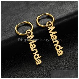 Hoop Huggie Hie 1 paire nom personnalisé boucle d'oreille en acier inoxydable plaqué or femmes lettres personnalisées boucle d'oreille boucles d'oreilles bijoux Gif Dhx2J