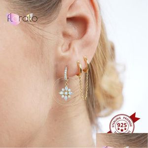 Hoop Huggie Hie 925 Sterling Sier Ear Buckle Crystal Flower Drop oorbellen CZ voor vrouwen Fashion delicate sieraden Verjaardag levering DHHBG