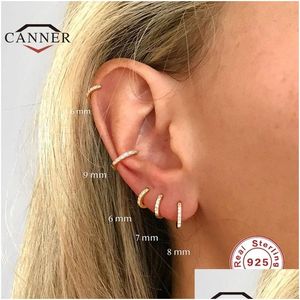 Hoop Huggie Hie Canner Real 925 Sterling Sier Boucles d'oreilles pour femmes Cercle rond Boucle d'oreille Zircon Piercing Boucles d'oreilles Tendance personnalisée Jewel Dho6X