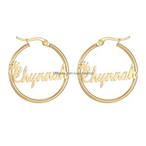 Hoop Huggie Hie Teamer nom personnalisé boucles d'oreilles pour femmes personnalisé grande lettre boucle d'oreille en acier inoxydable cadeau personnalisé Boho bijoux 230 Dhcol