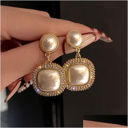 Hoop Huggie Hie Trendy coréen longues boucles d'oreilles pour femmes perle géométrie élégante femme Dangle goutte mode bijoux accessoires 230920 Dhukn