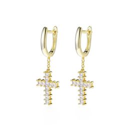 Hoop Huggie Hip Hop Cross Pendientes Bling White Zircon Drop 18K Real Gold / Platinum Plated Delivery Jewelry Dhf9K