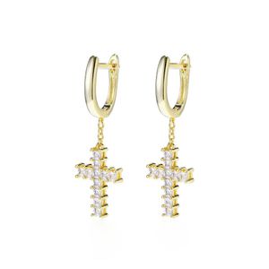 Hoop Huggie Hip Hop Cross Pendientes Bling White Zircon Drop 18K Real Gold /Platinum Plated Delivery Jewelry Dhtkn