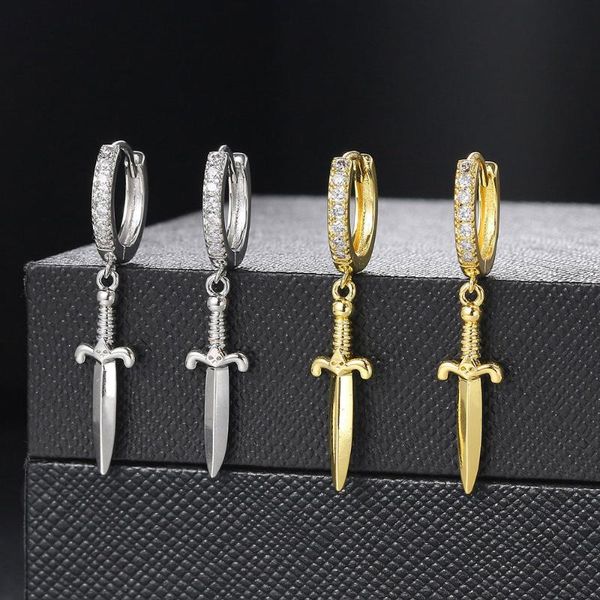 Hoop Huggie Hip Hop Cuchillo Daga Forma de cruz Pendientes colgantes para mujer Hombre Pendientes colgantes Joyería Rock Punk Party Tendencia AccesoriosHoop